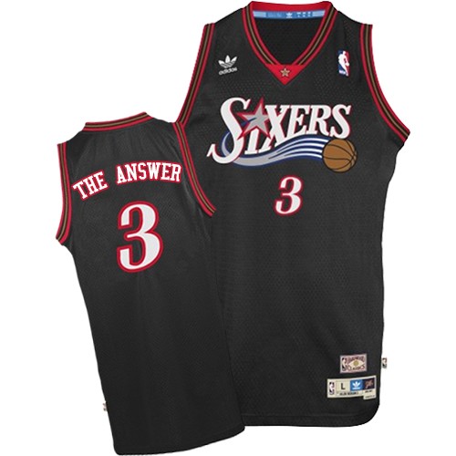 Mens Mitchell and Ness Philadelphia 76ers 3 Allen Iverson Swingman Black "The Answer" Throwback NBA Jersey